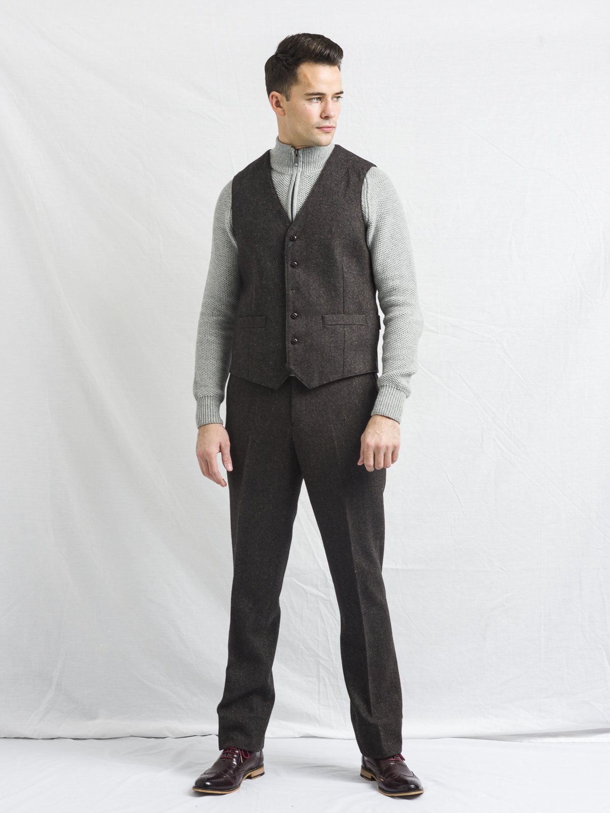 Oscar Wilde Brown Hopsack Tweed Vest