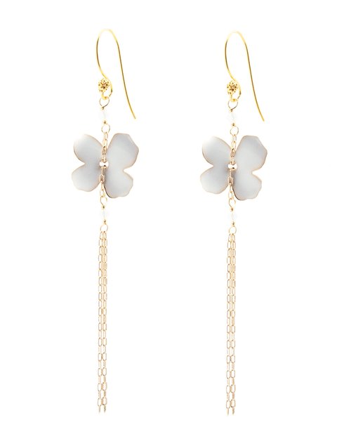 Flower Fringe Earrings - White