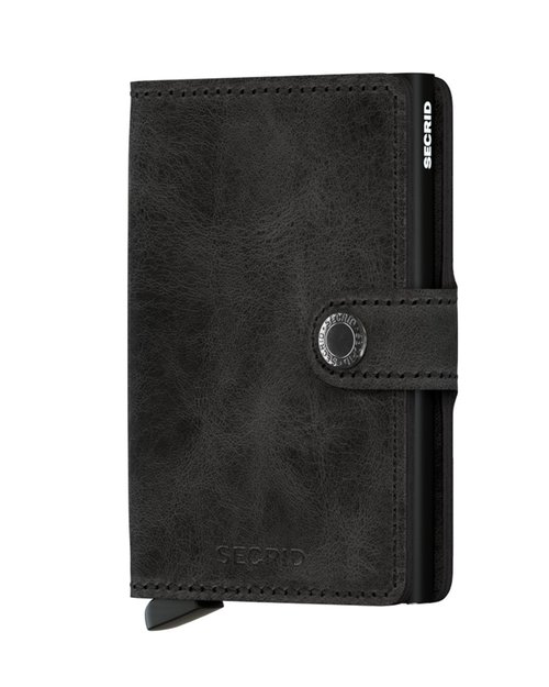 Vintage Leather Mini Wallet - Black