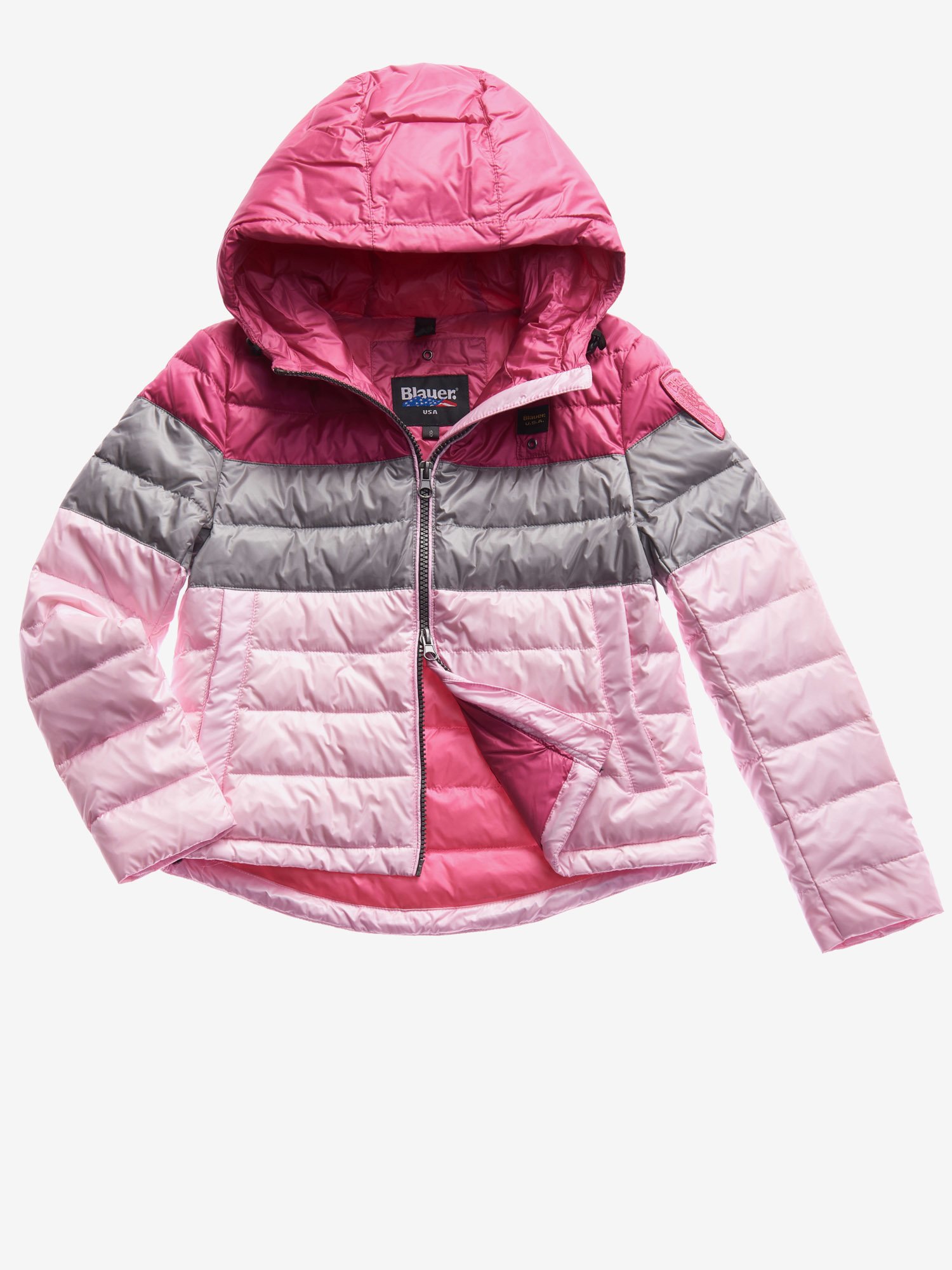 pink padded jacket with hood