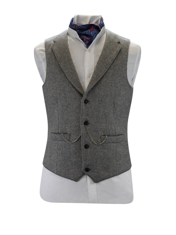Light Grey Tweed Waistcoat With Revere - Light Grey