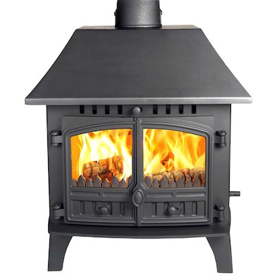 Hunter Herald 14 Double Sided LC Wood Stove - Double Depth Black Double Doors