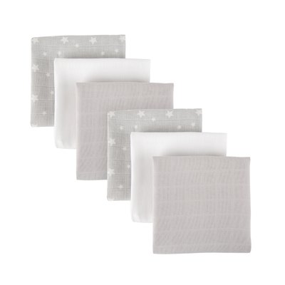Mother&Baby Organic Cotton Muslins 6 Pack - Grey Star