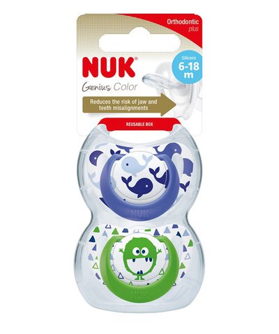 Nuk 6-18M Genius Silicone Soother - Blue/Green