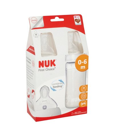 Nuk First Choice+ White Bottle Set 300ml x 2 Size 1 Medium Hole