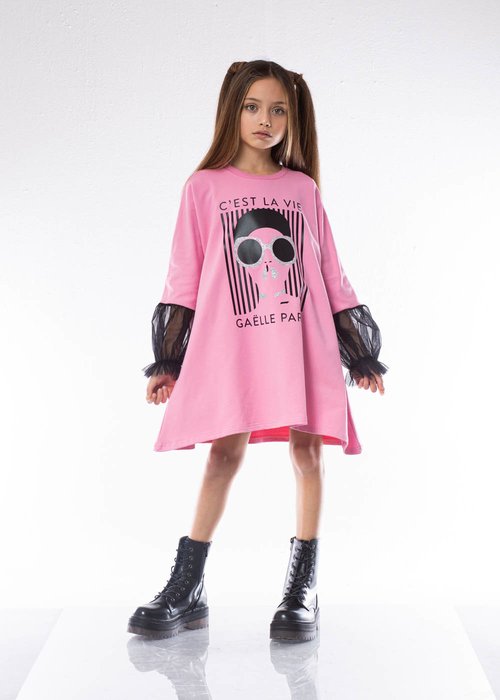DRESS IN SWEATSHIRT COTTON WITH GLITTER AND TULLE