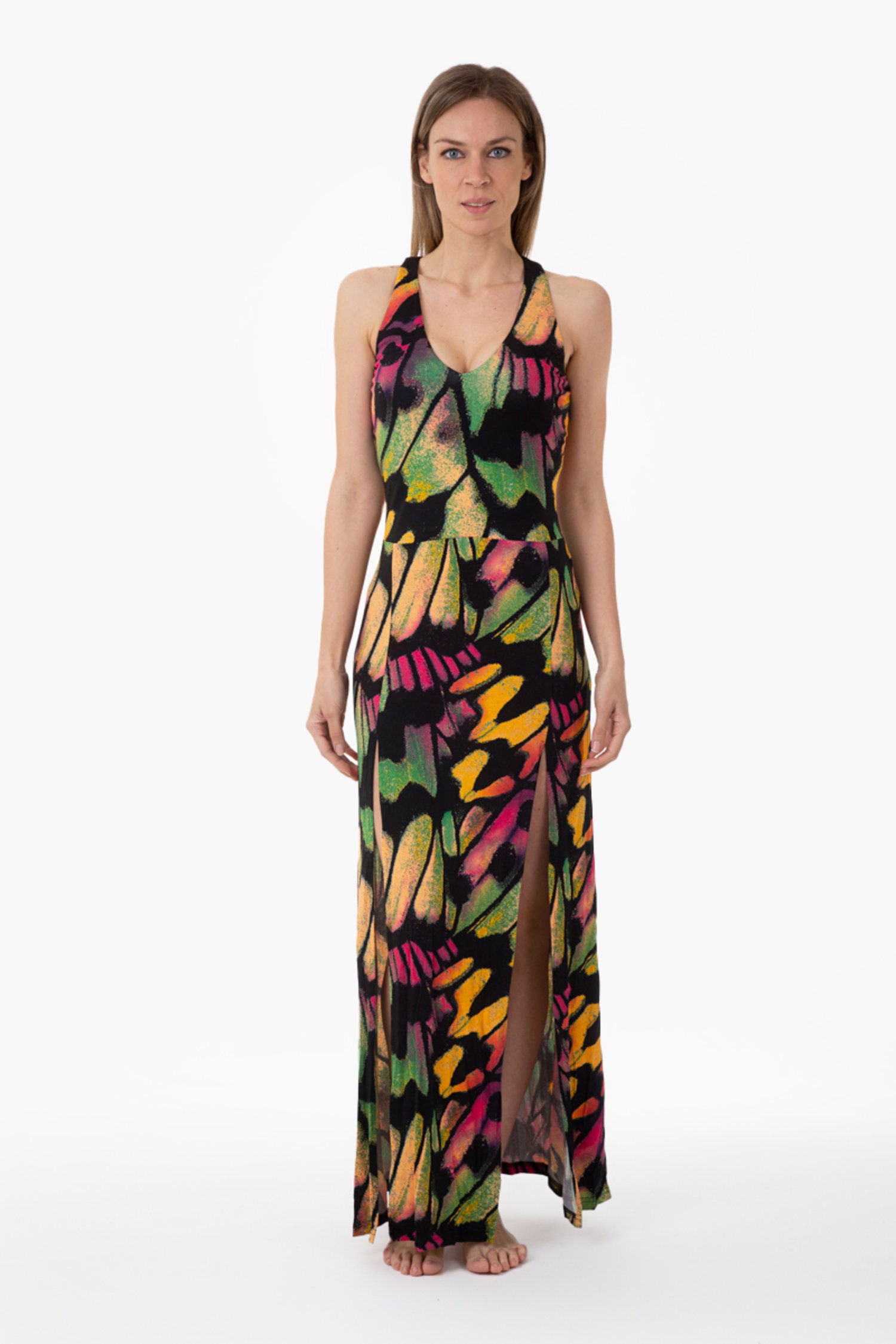 JERSEY LONG DRESS WITH SLITS - Farfalle Arancio