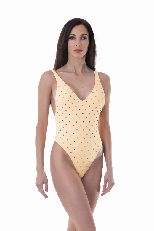 SOLID COLOUR ONE-PIECE WITH COLOURED RHINESTONES