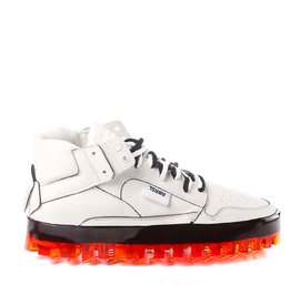 Men's BOLD white leather trainers with orange sole