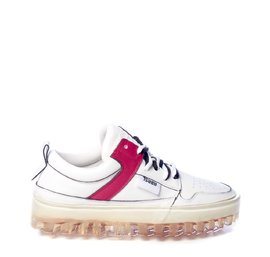Women's BOLD low-top white leather trainers with red detailing
