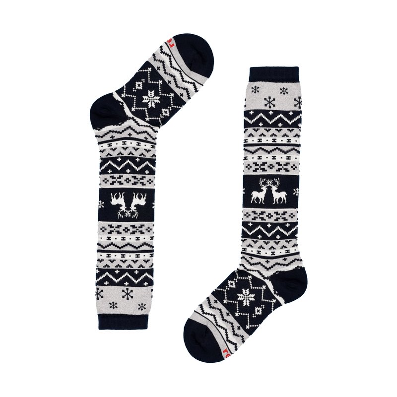 Long socks with reindeer pattern