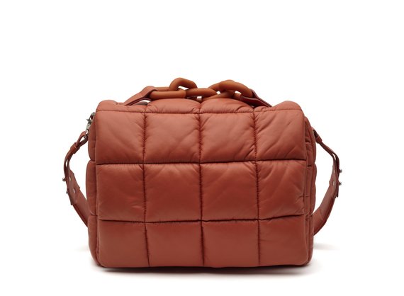 Jacqueline<br />Brick-red quilted square leather satchel