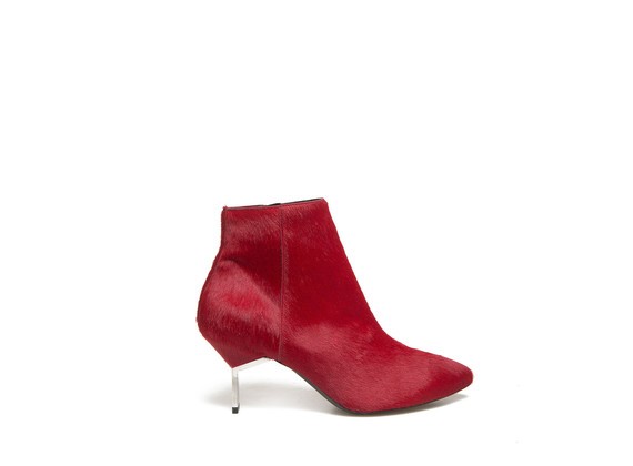 Low boot in red pony skin effect leather and steel heel