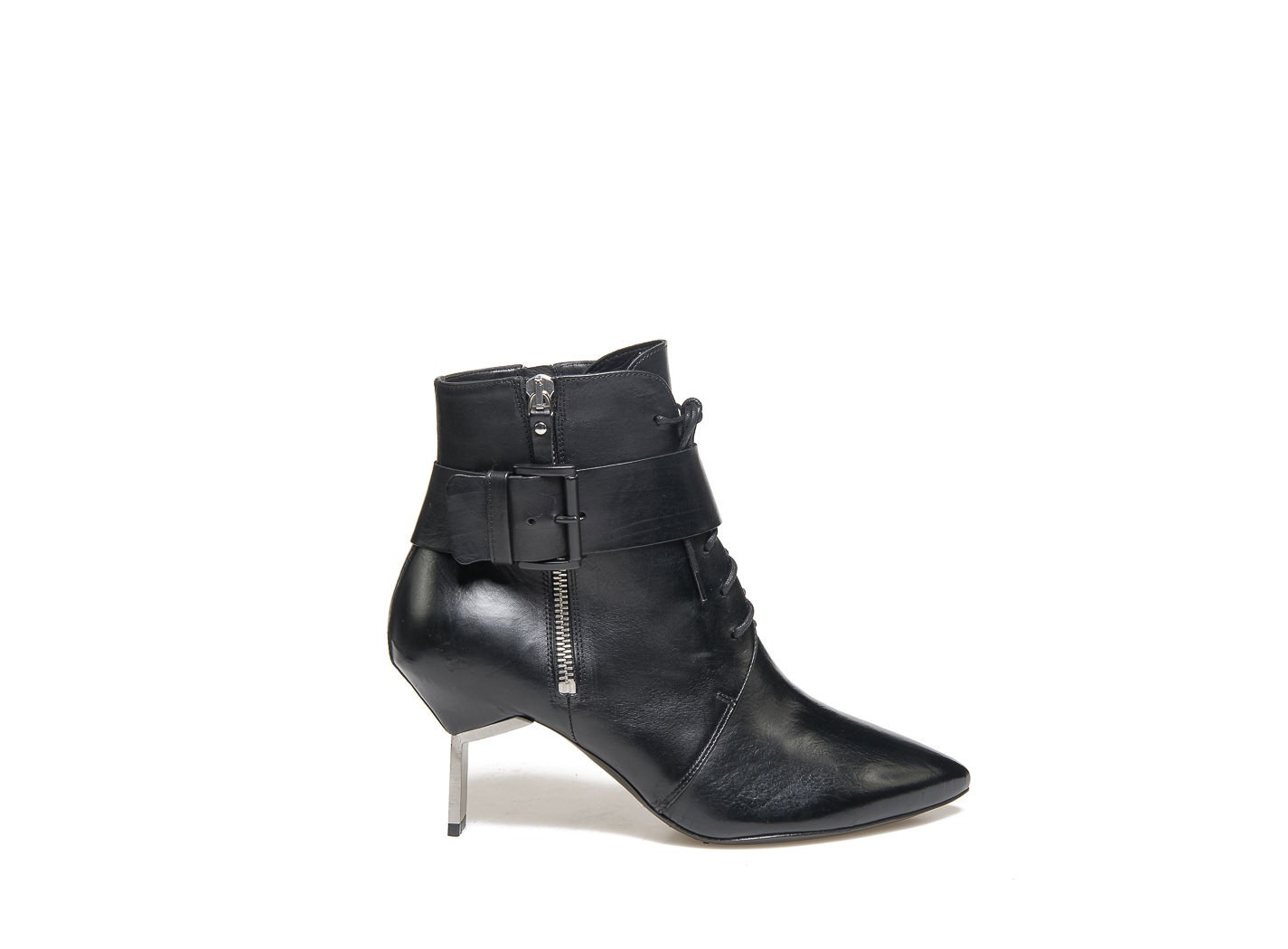 Laced Ankle Boots With Zip, Buckle And 