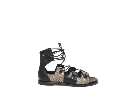 Python-effect sandal with cross over lace