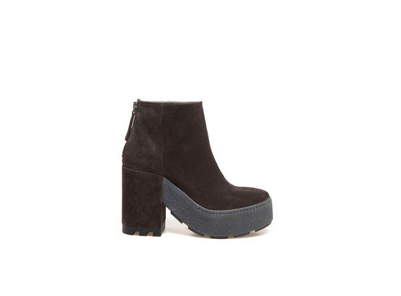 Brown suede ankle boots, cup sole with crepe effect