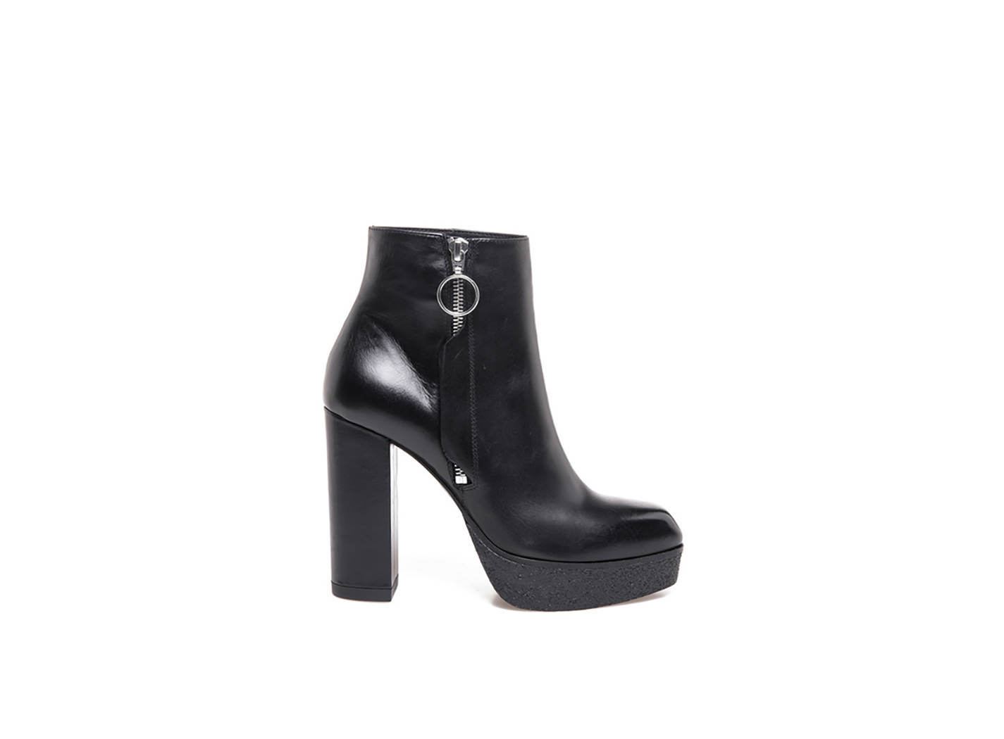 shiny black leather ankle boots