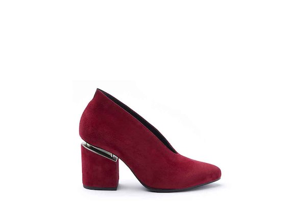 Red suede court shoes with suspended heel