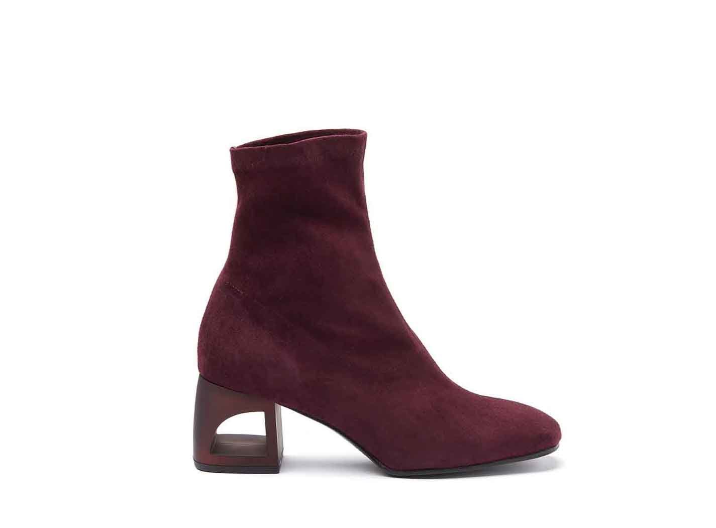 Burgundy suede heeled ankle boots