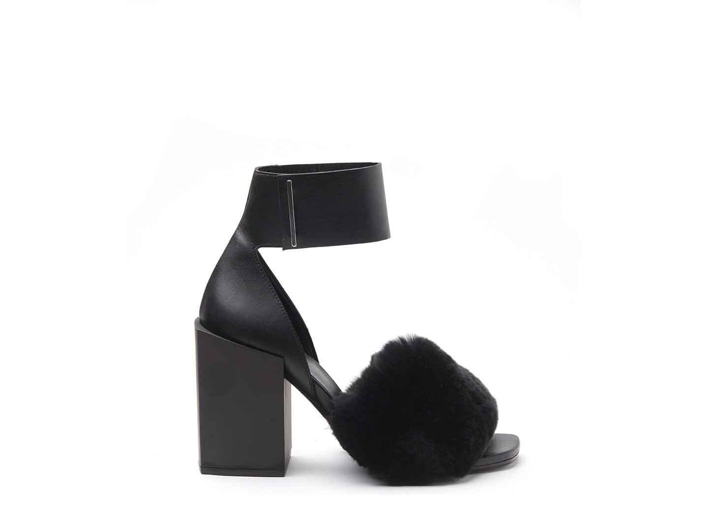 black block heels with fur