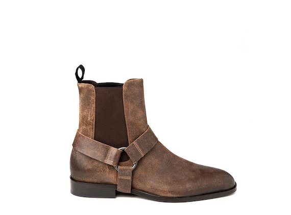 Leather-coloured ankle boot with removable strap