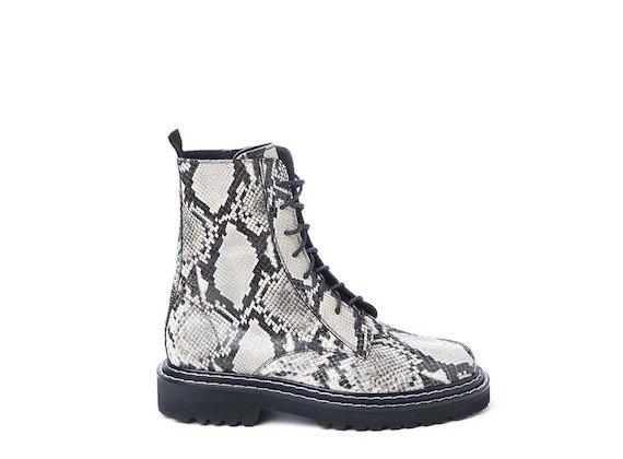 Rock snakeskin-effect leather combat boot