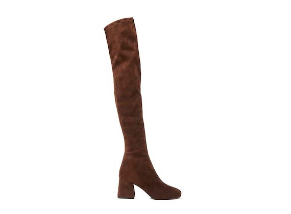 Thigh-high boot with flared heel