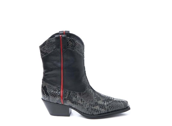 Snakeskin-effect leather cowboy boot with trim