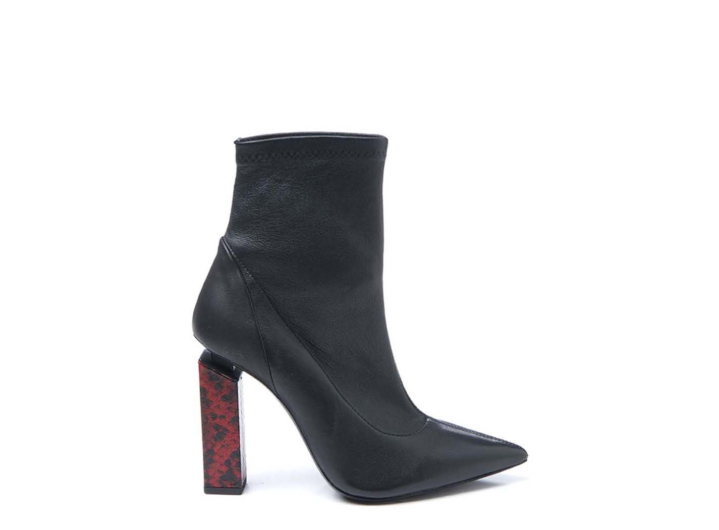 Black stretch ankle boot with red 