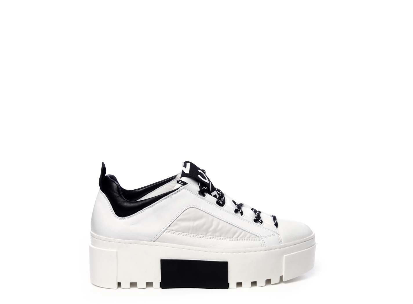 White Calfskin And Nylon Trainers